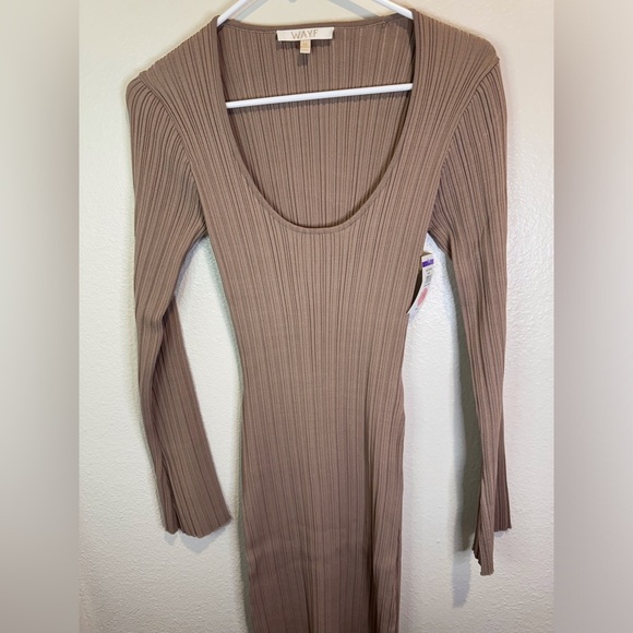 WAYF NWT Women’s Alexi Long Sleeve Rib Mauve Elegant Tan Ribbed Dress Size M - Picture 5 of 9